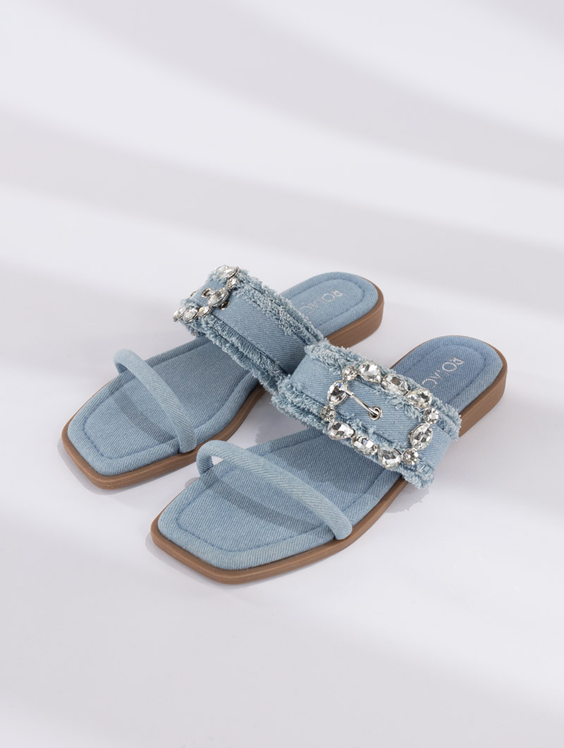 Mules plates à boucle en strass